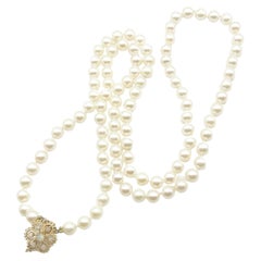 Retro Akoya Japanese White Pearl 14 Karat and Opal Convertible Clasp Necklace