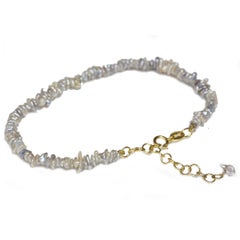 Akoya Keshi Baroque Pearl Bracelet Silver Blue 14k Yellow Gold