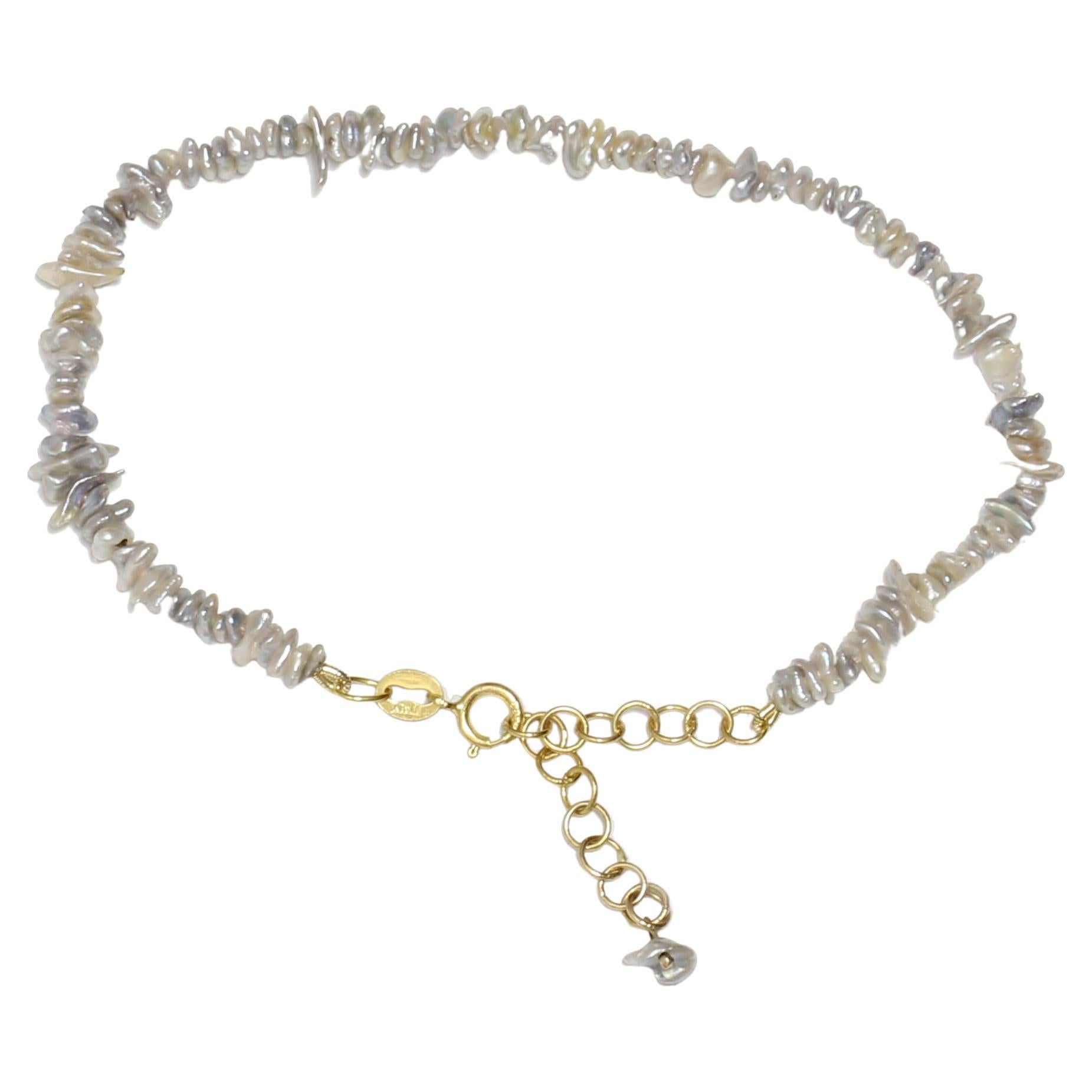 Akoya Keshi Baroque Pearl Bracelet Silver Blue 14k Yellow Gold For Sale