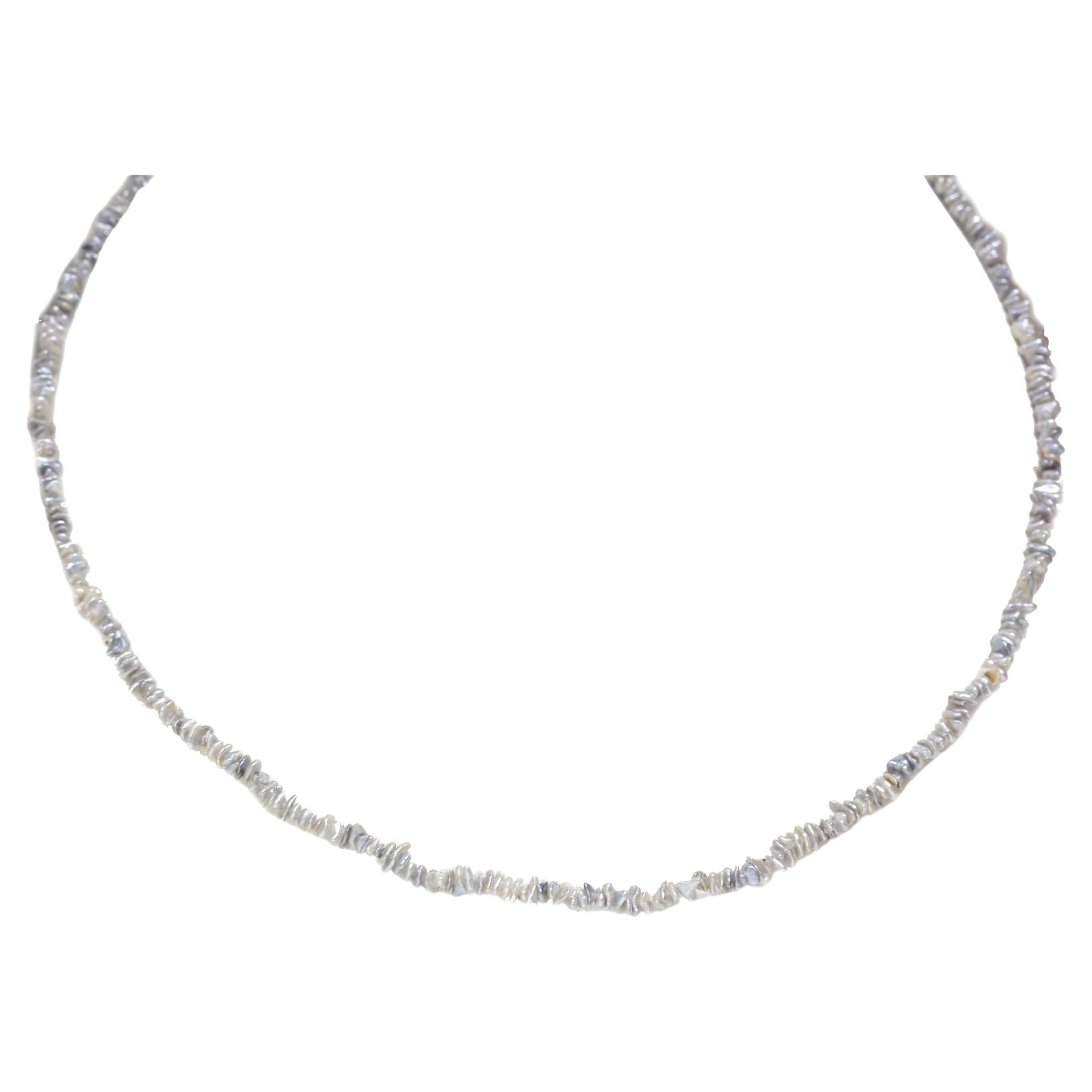 Akoya keshi Barocke Perlenkette 3 - 4mm Silber Blau 14k Gelbgold 
