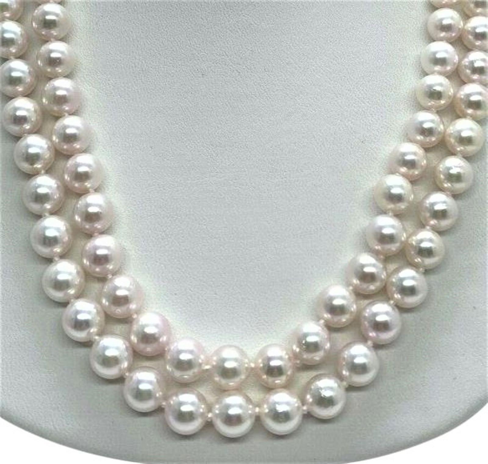 Akoya Pearl 14 Karat Double-Strand Necklace Certified In New Condition In Brooklyn, NY
