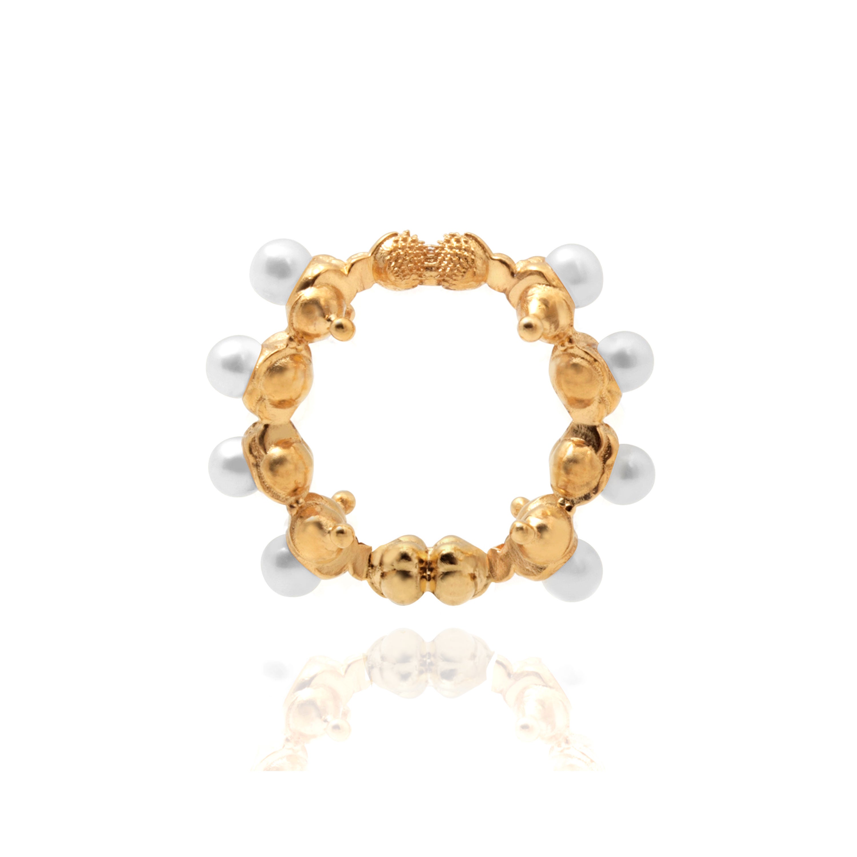 Akoya Pearl 18-Karat Yellow Gold Cocktail Fine Ring For Sale