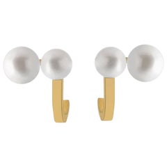 mickey mouse pearl earrings Akoya Pearl 18-Karat Yellow Gold Curve Double Pearls Earrings