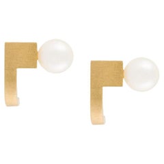 Freshwater Pearl 18k Fine Gold square curve Earrings 