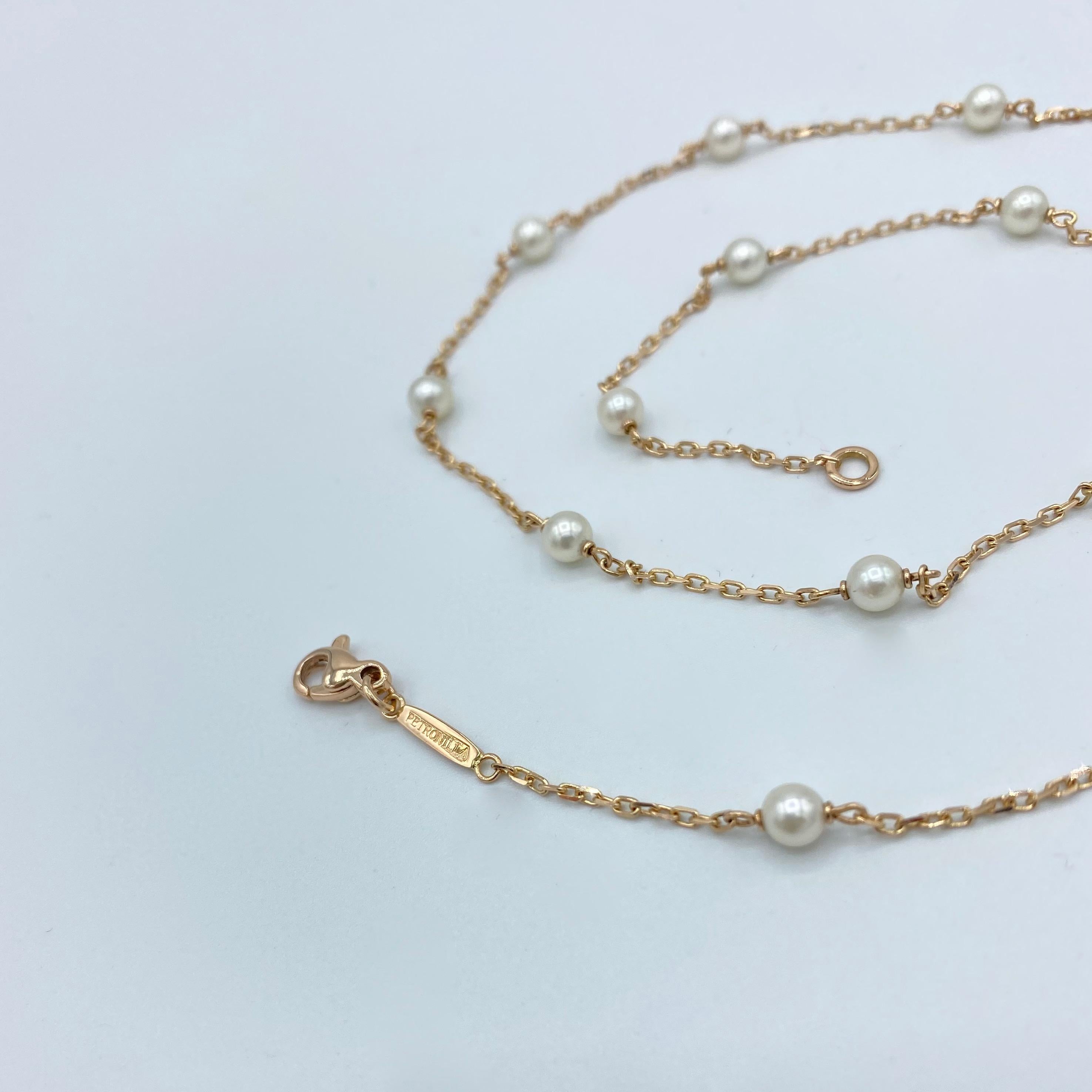 Akoya Pearl 18Kt Red Gold Necklace Petronilla Made in Italy In New Condition In Bussolengo, Verona