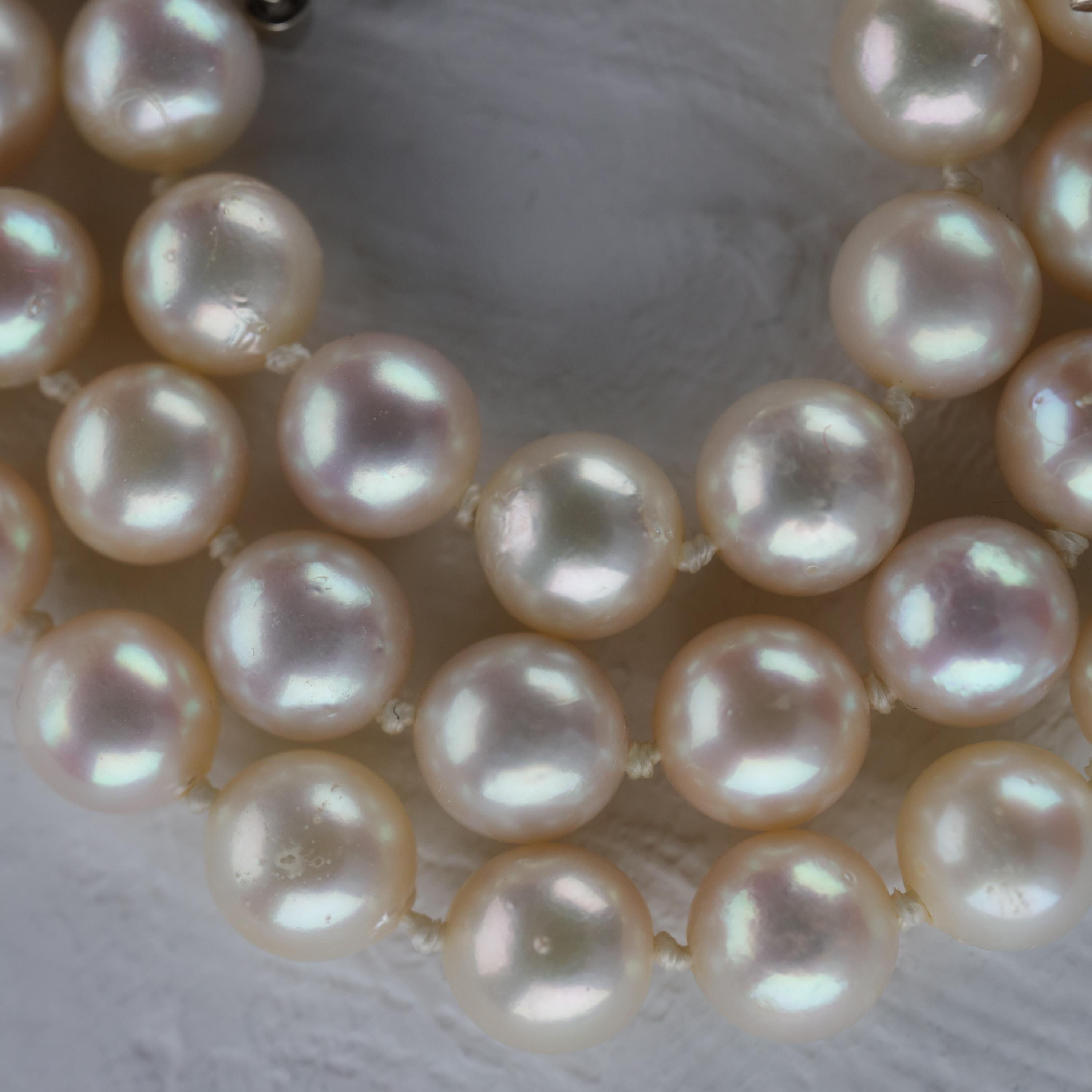 Akoya Pearl Necklace with Diamond Clasp Midcentury 4