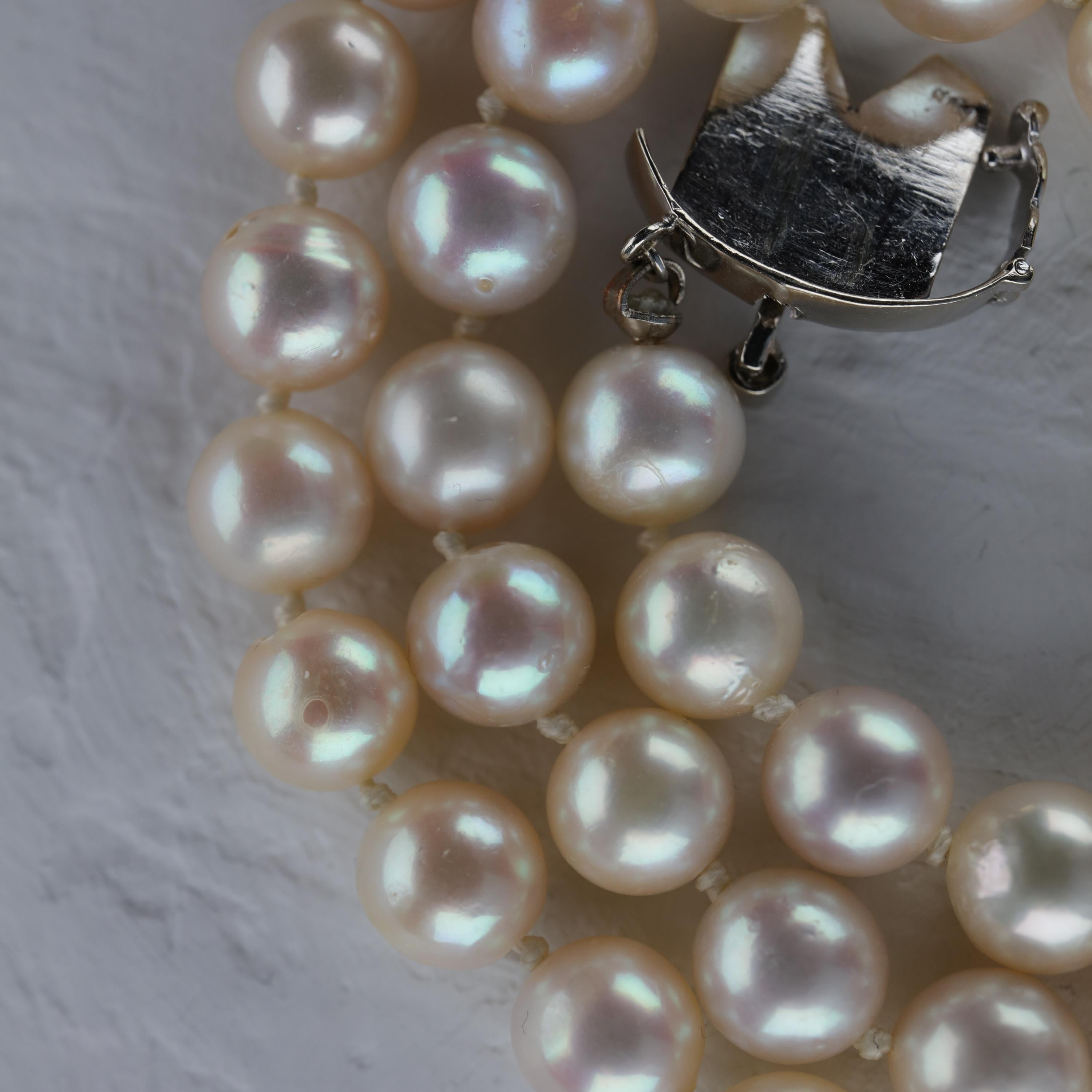Akoya Pearl Necklace with Diamond Clasp Midcentury 5