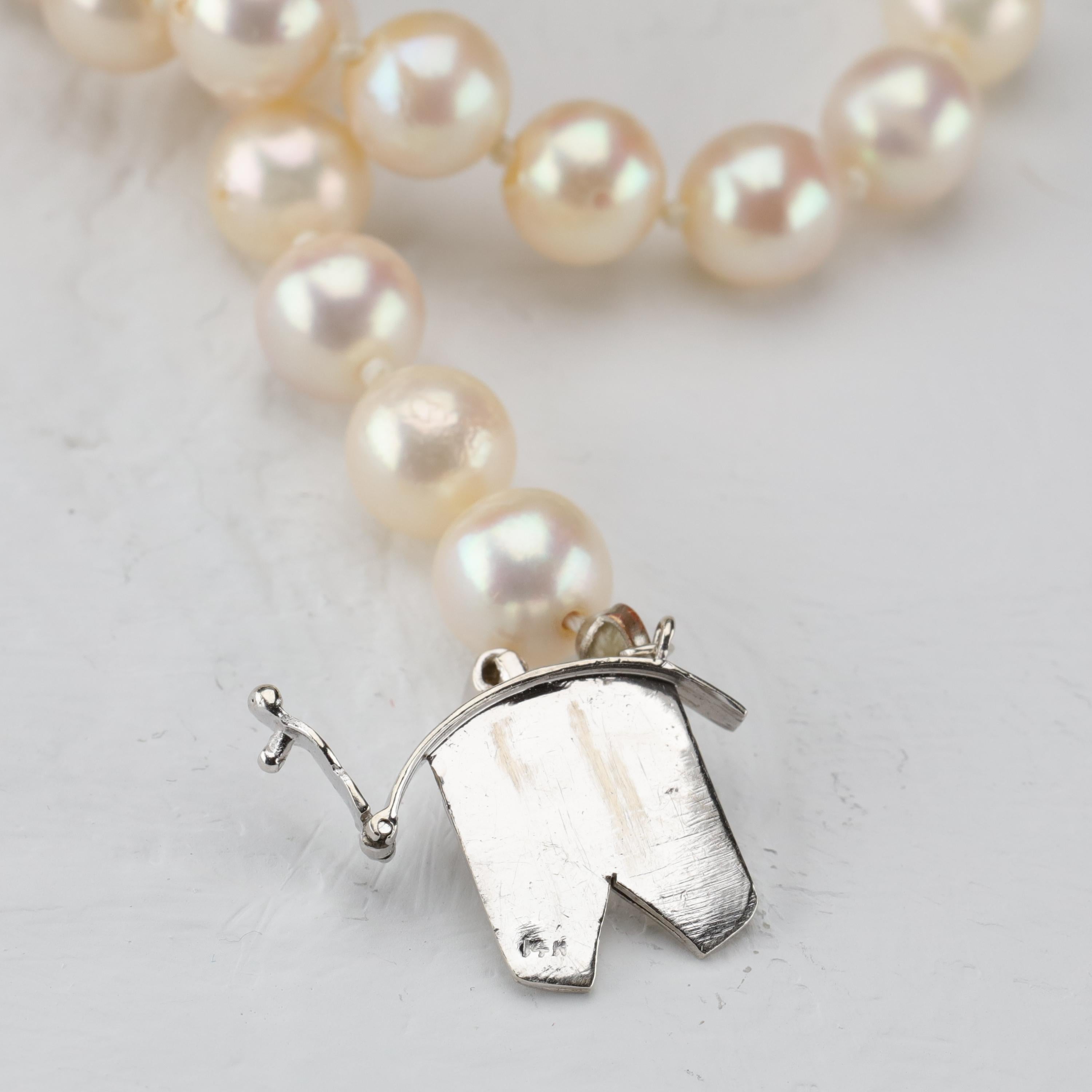 Women's Akoya Pearl Necklace with Diamond Clasp Midcentury