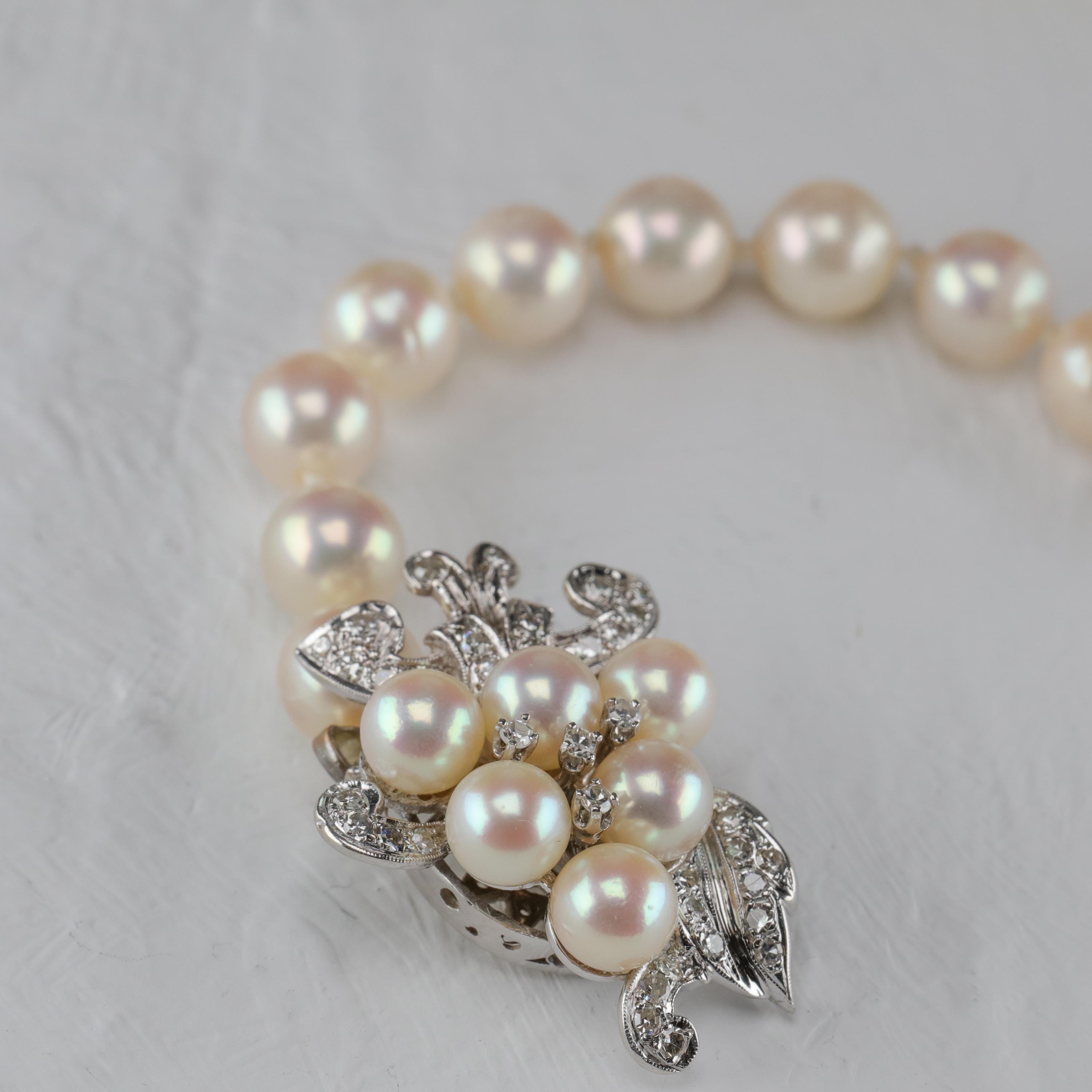 Akoya Pearl Necklace with Diamond Clasp Midcentury 1
