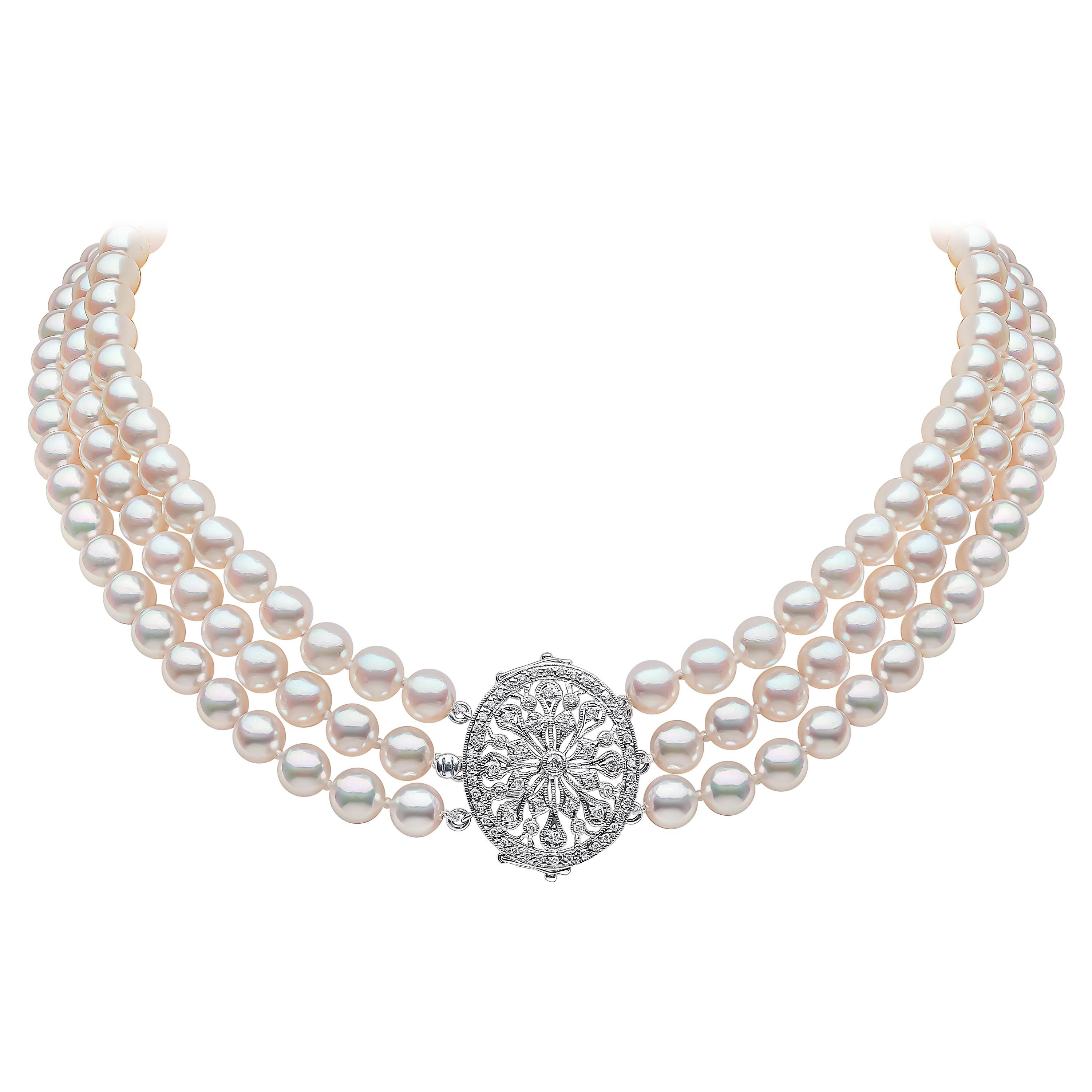 Yoko London Pearls Akoya Pearl and Diamond Choker Necklace in 18 Karat Gold
