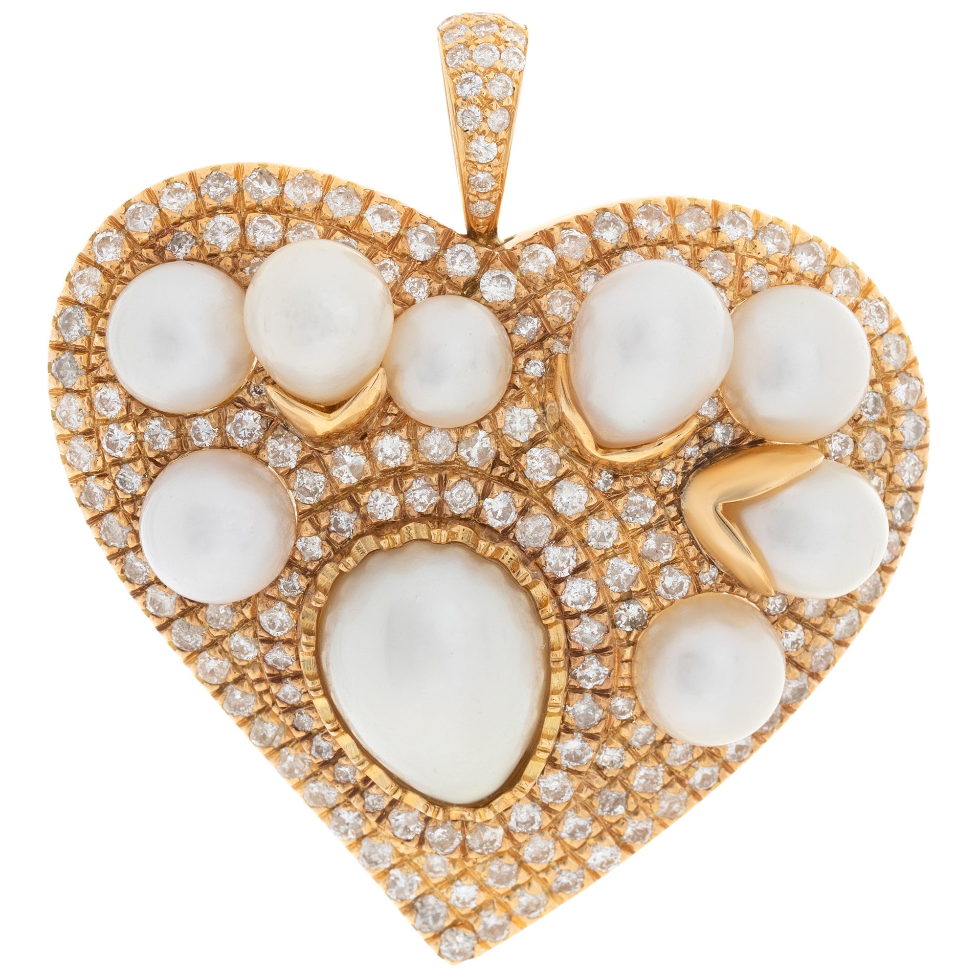 Akoya Pearl and Diamonds Pendant in 18k Yellow Gold For Sale