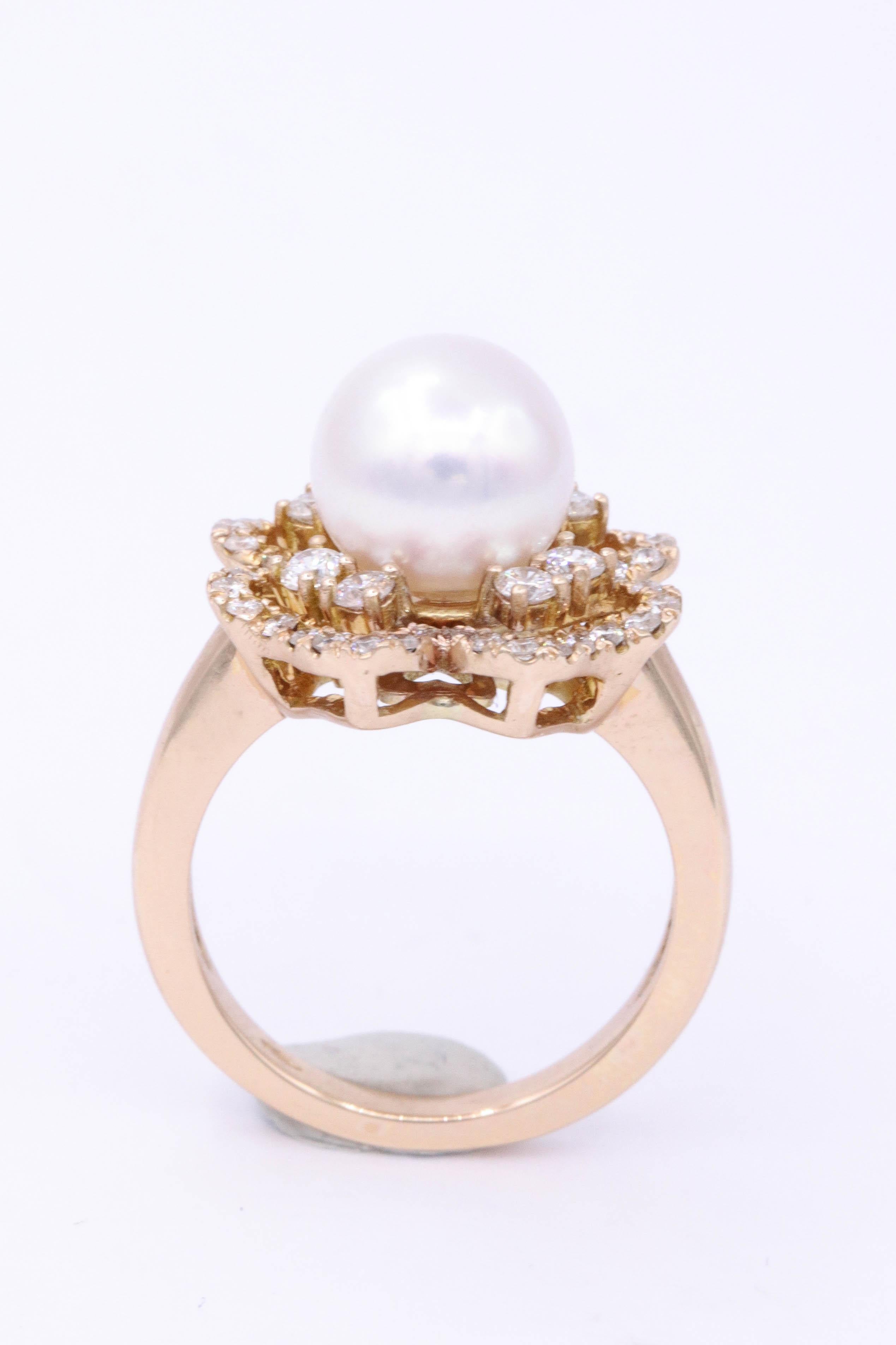 Contemporary Akoya Pearl and Diamonds Rose Gold Fashion Ring