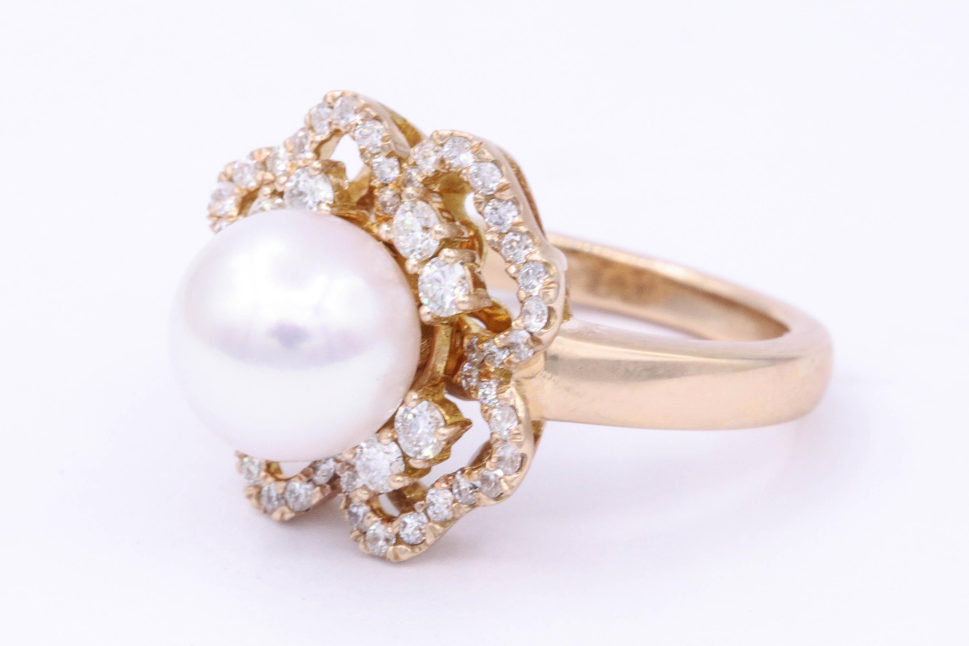 Akoya Pearl and Diamonds Rose Gold Fashion Ring 1