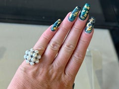 Akoya Pearl and Sapphire Cluster Ring 14k White Gold