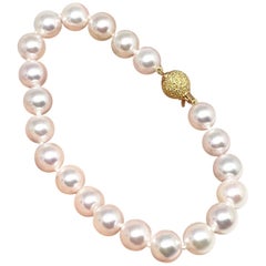 Akoya Pearl Bracelet 14 Karat Gold Certified