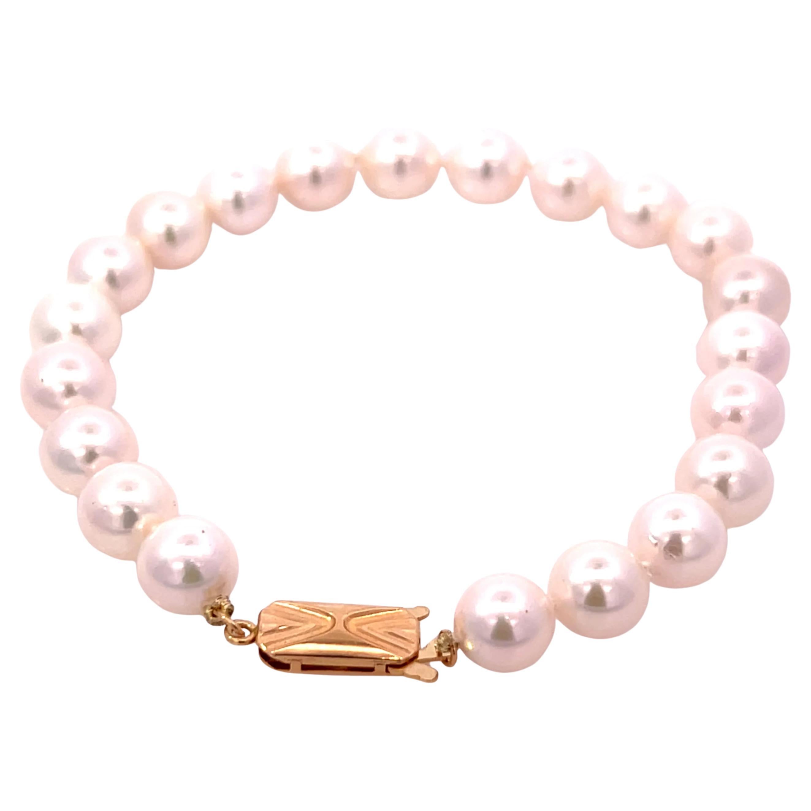 Akoya Pearl Bracelet 7.5" 14k Yellow Gold 8 mm Certified