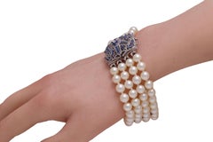 Akoya Pearl Bracelet with 18 kt. White Gold Locker with Sapphires & a Diamond