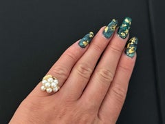 Akoya Pearl Cluster Leaf Ring 14k Yellow Gold