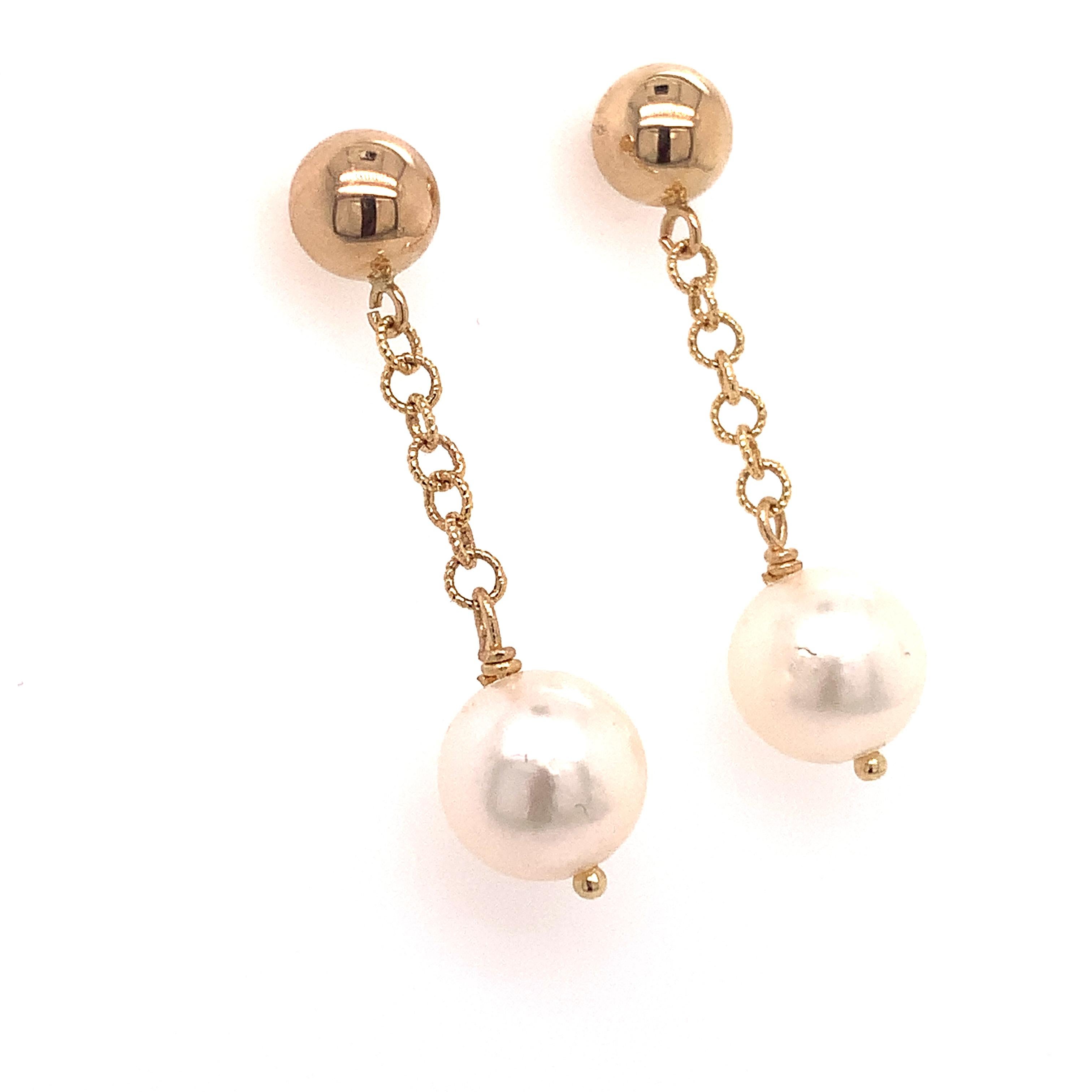 Boucles d'oreilles pendantes Akoya en or 14 carats et perles certifiées 8,19 mm Neuf - En vente à Brooklyn, NY