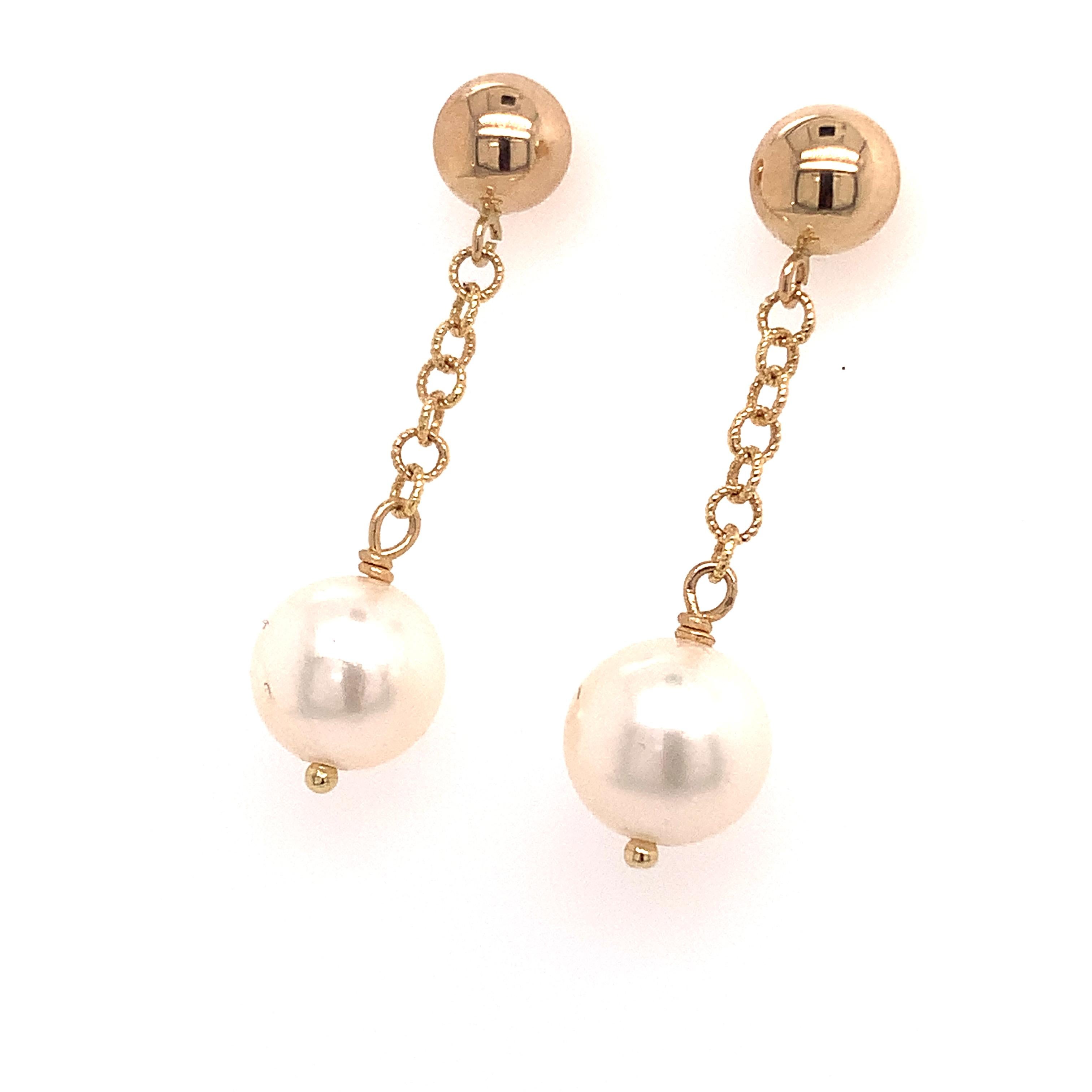 Boucles d'oreilles pendantes Akoya en or 14 carats et perles certifiées 8,19 mm Pour femmes en vente