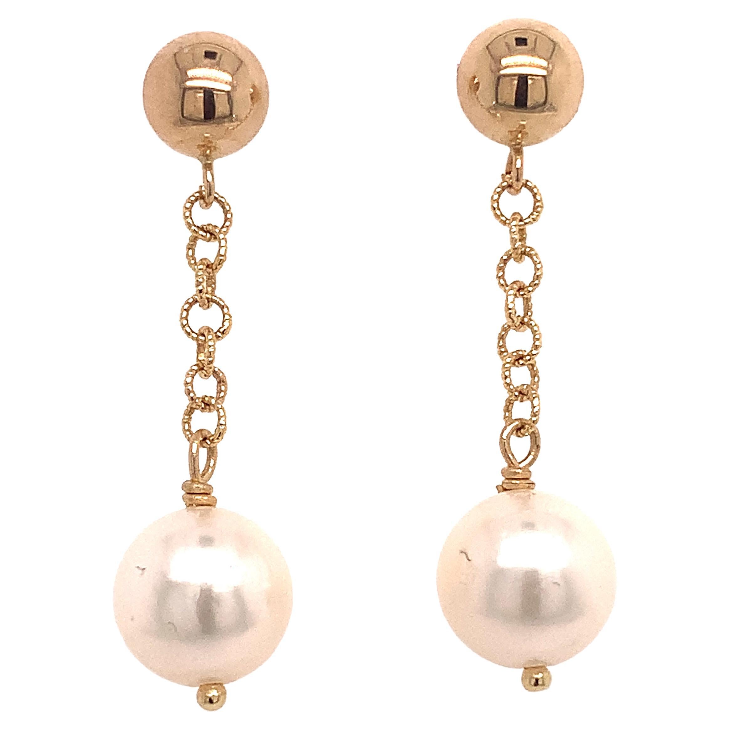 Boucles d'oreilles pendantes Akoya en or 14 carats et perles certifiées 8,19 mm en vente