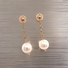 Pendientes Colgantes Perla Akoya Oro 14k Certificado