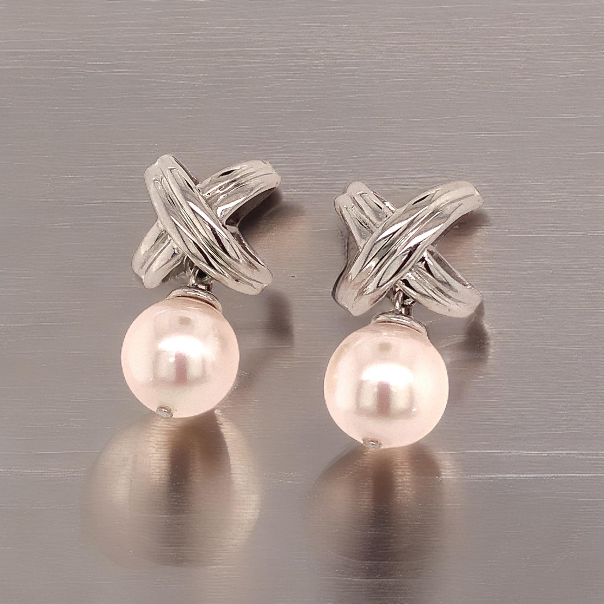 Women's Akoya Pearl Dangle Earrings 14k Gold Certified For Sale