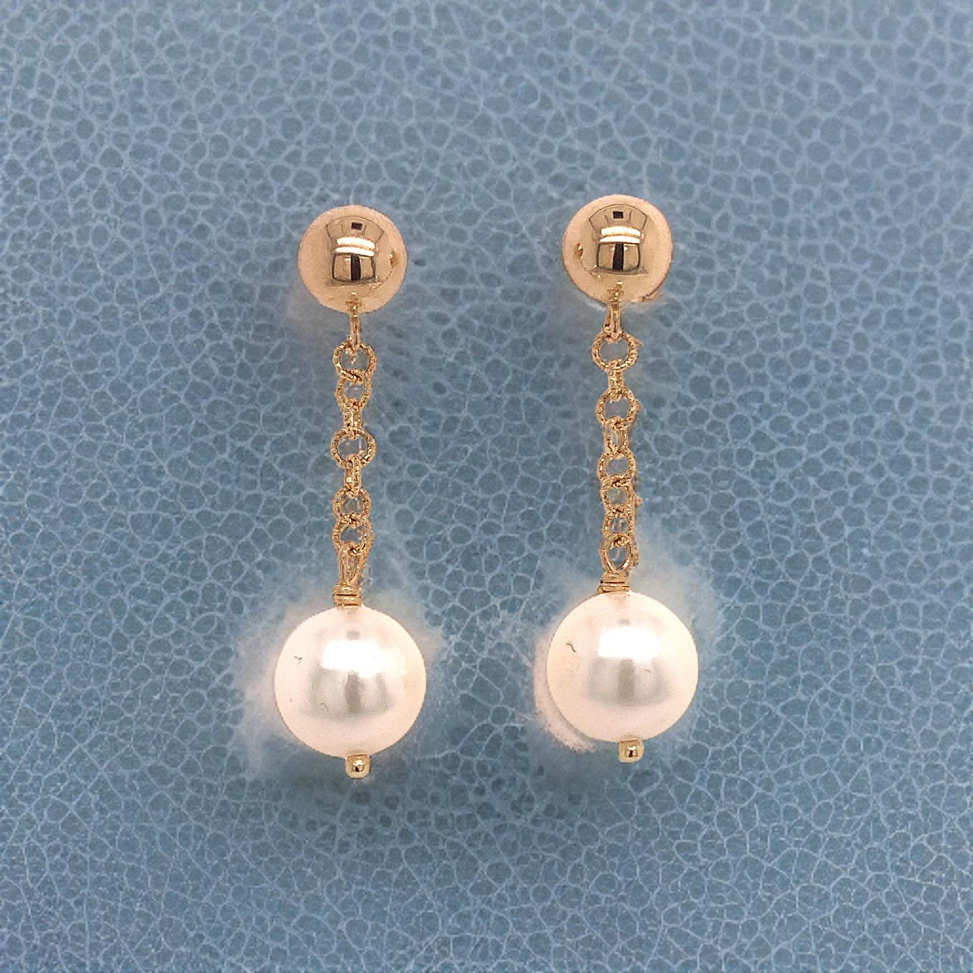 Akoya Pearl Dangle Earrings 14k Gold Certified For Sale 3