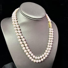 Akoya Pearl Diamond 2-Strand Gold Necklace 7.5 mm 19.25" Certified