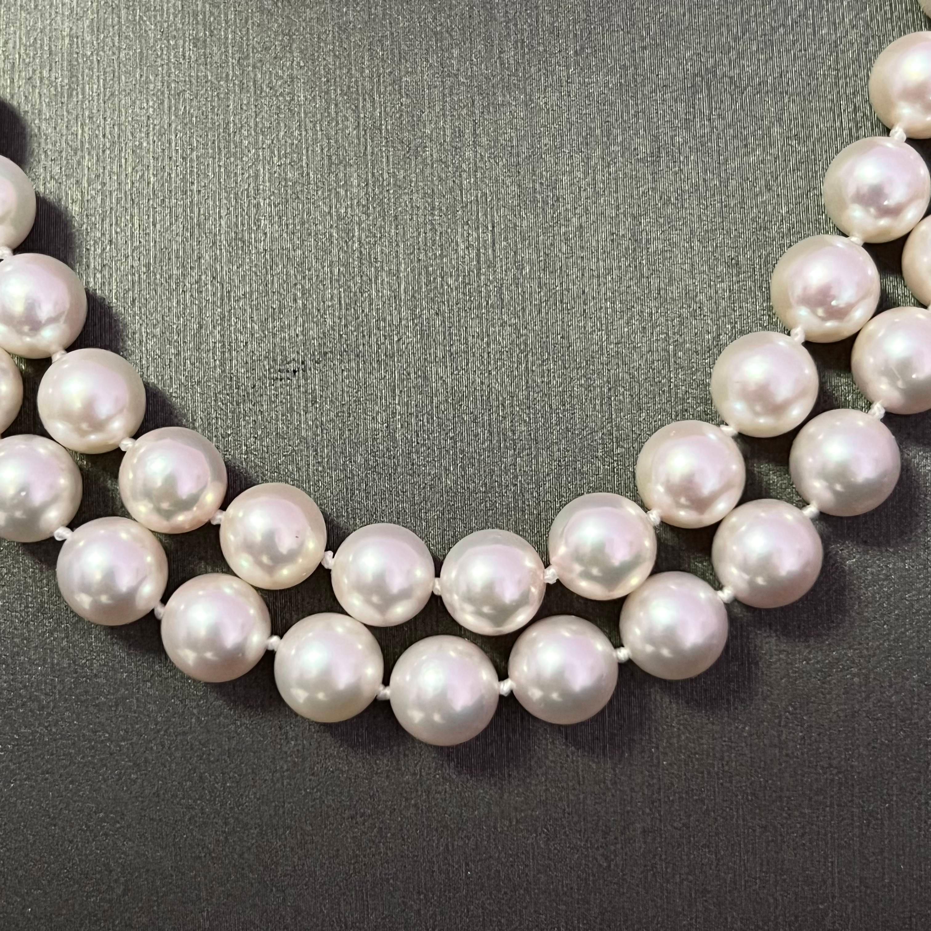 Akoya Pearl Diamond 2-Strand Gold Necklace 8.5 mm 17.25
