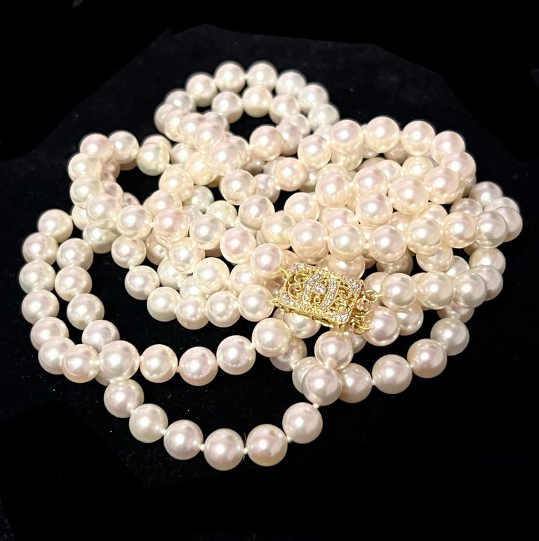 Akoya Pearl Diamond Double Stranded Necklace 14k Y Gold Certified For ...