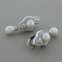 Akoya-Perle Diamant-Gold-Tropfen-Ohrringe