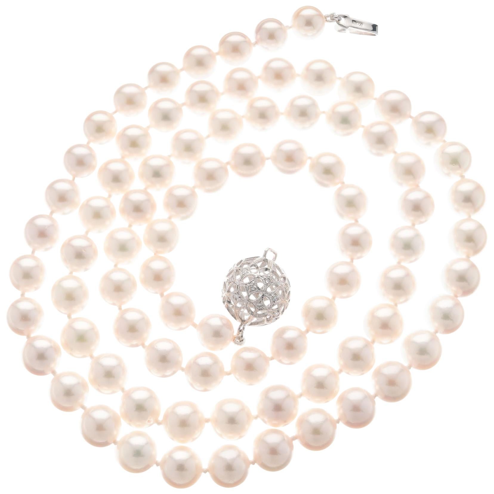 Akoya Pearl Diamond Gold Necklace For Sale