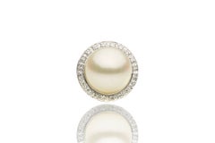 Akoya Pearl Diamond Halo Stud Earrings 14 Karat White Gold 0.10 Carats 8-9 MM