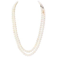 Collana di diamanti con perle Akoya, oro 14k W certificato