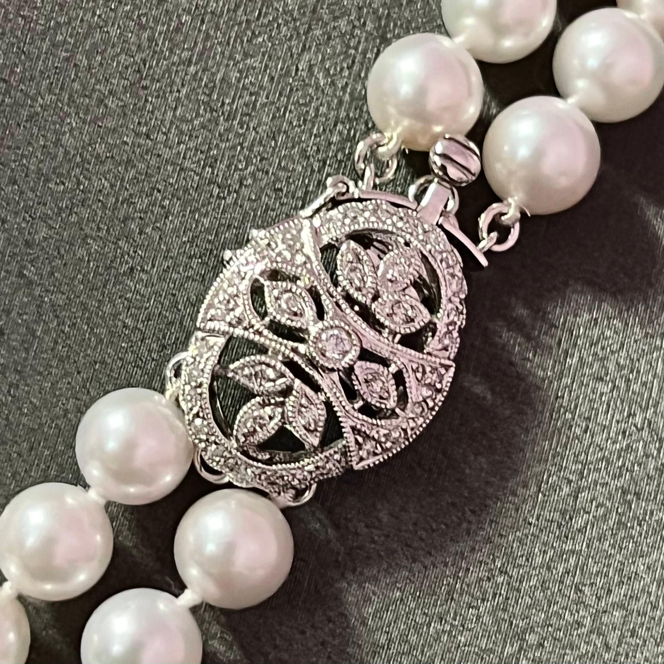 Women's Akoya Pearl Diamond Necklace 14k W Gold 0.66 TCW Certified For Sale