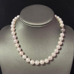 Akoya Pearl Diamond Necklace 16" 18k Gold 10 mm Certified