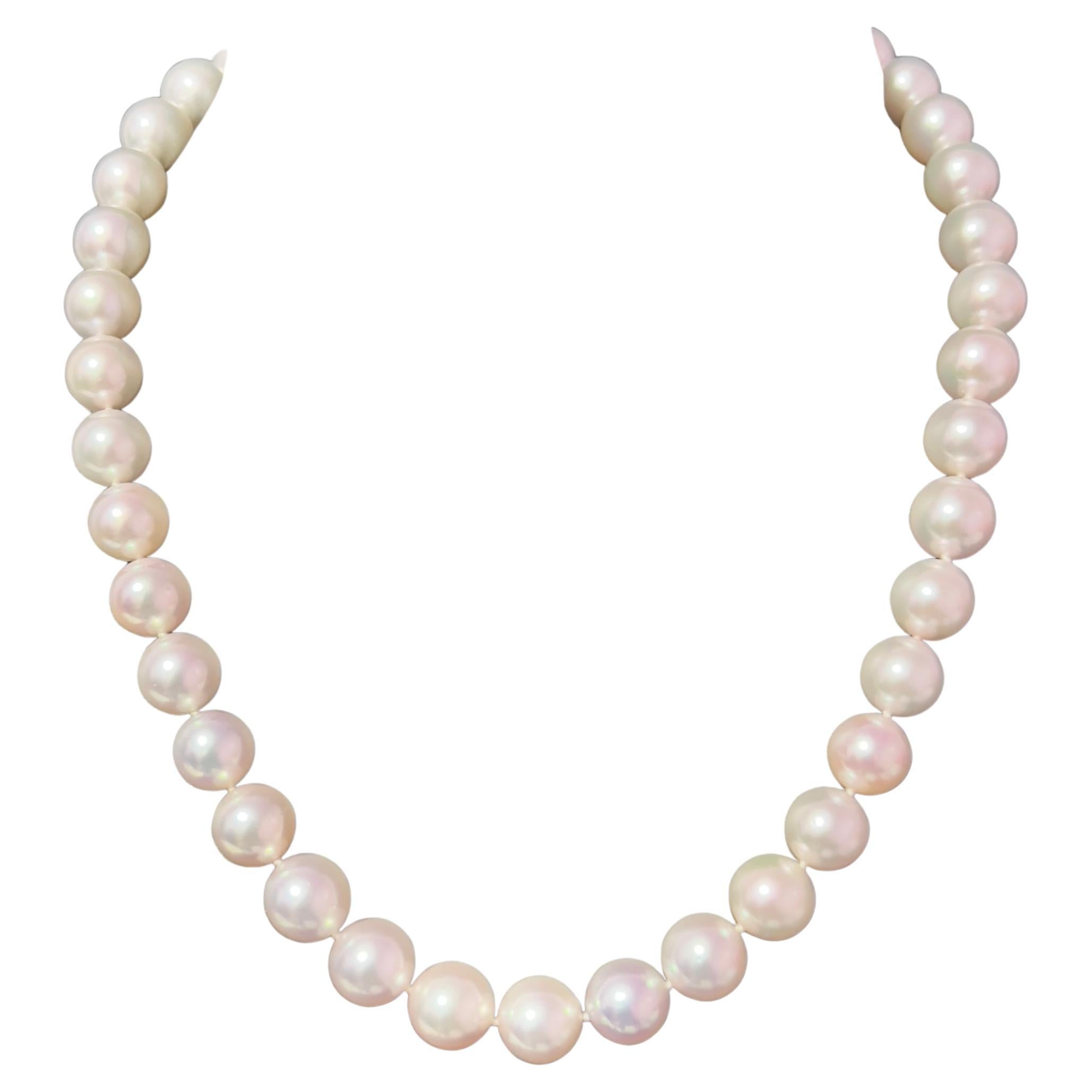 Akoya Pearl Diamond Necklace 16" 18k Gold 10 mm Certified For Sale