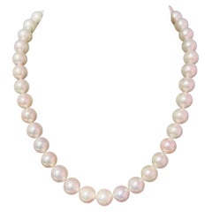 Collana di diamanti con perle Akoya da 16" in oro 18k e 10 mm certificati