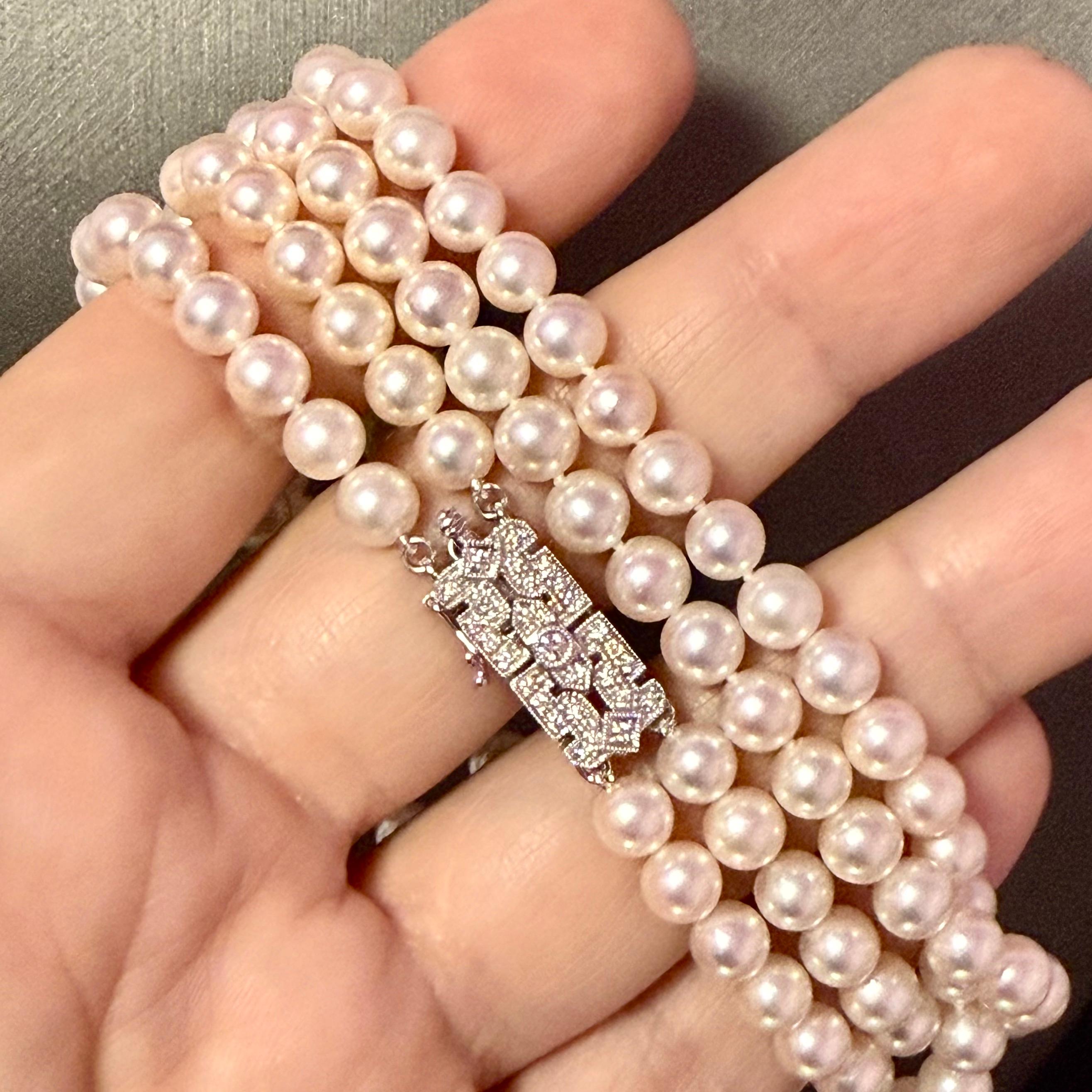 Taglio rotondo Collana di diamanti con perle Akoya da 17