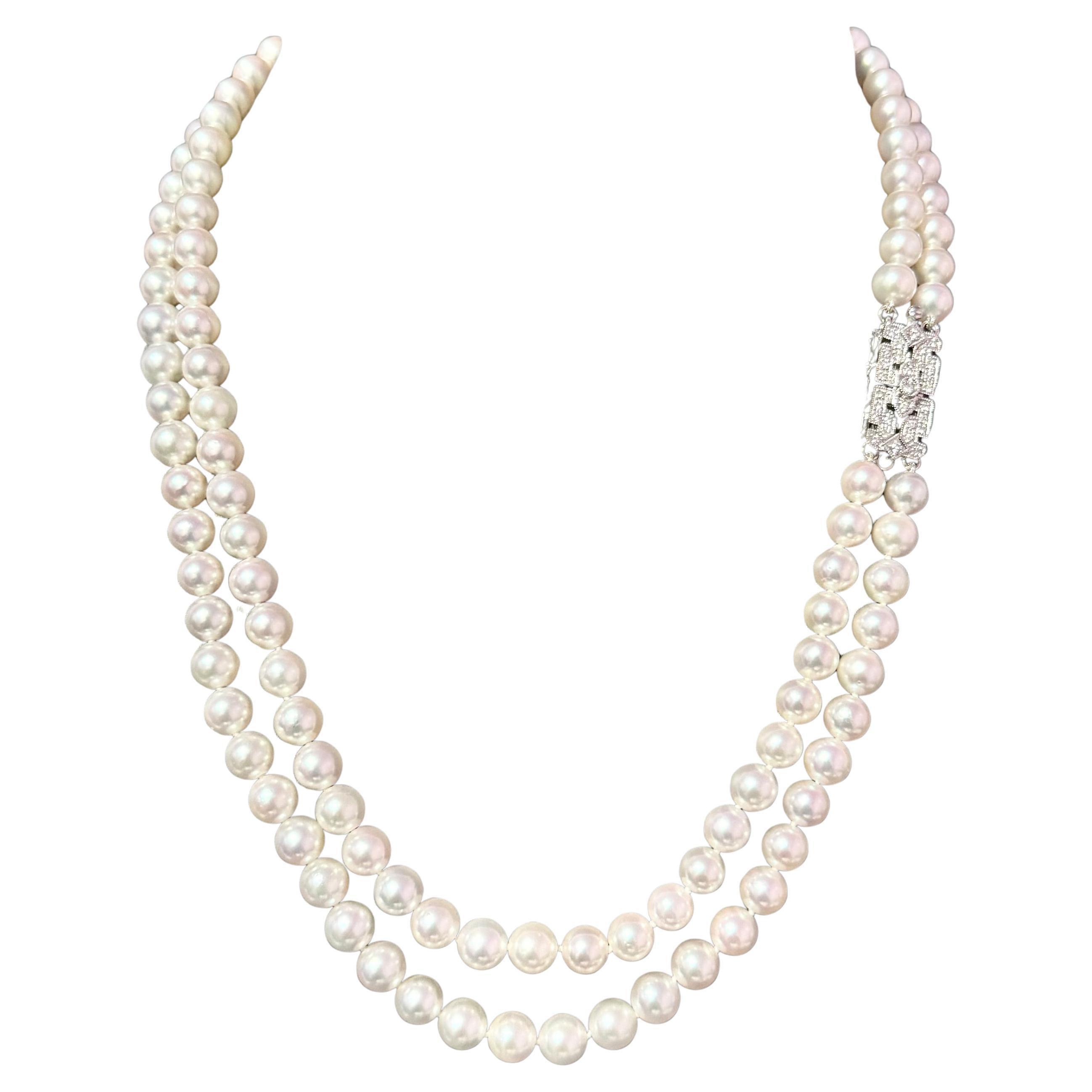 Akoya Pearl Diamond Necklace 17" 6.09 mm 14k Gold Estate Certified $6450