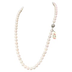 Akoya Perlen-Diamant-Halskette 21,5" 18k W Gold 8,5 mm zertifiziert