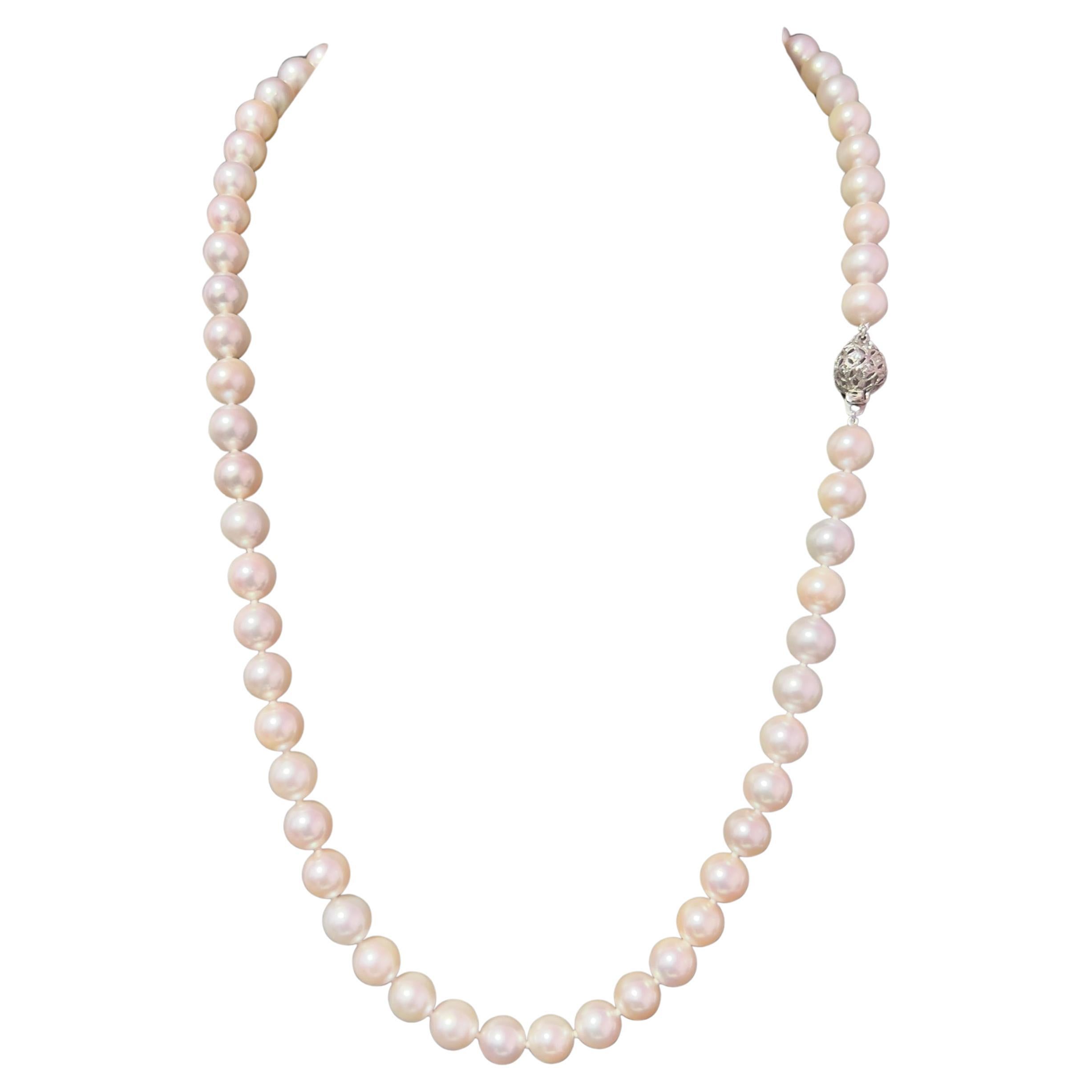 Akoya Pearl Diamond Necklace 22" 18k Gold 8.5 mm Certified
