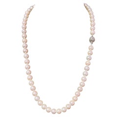 Akoya Pearl Diamond Necklace 22" 18k Gold 8.5 mm Certified