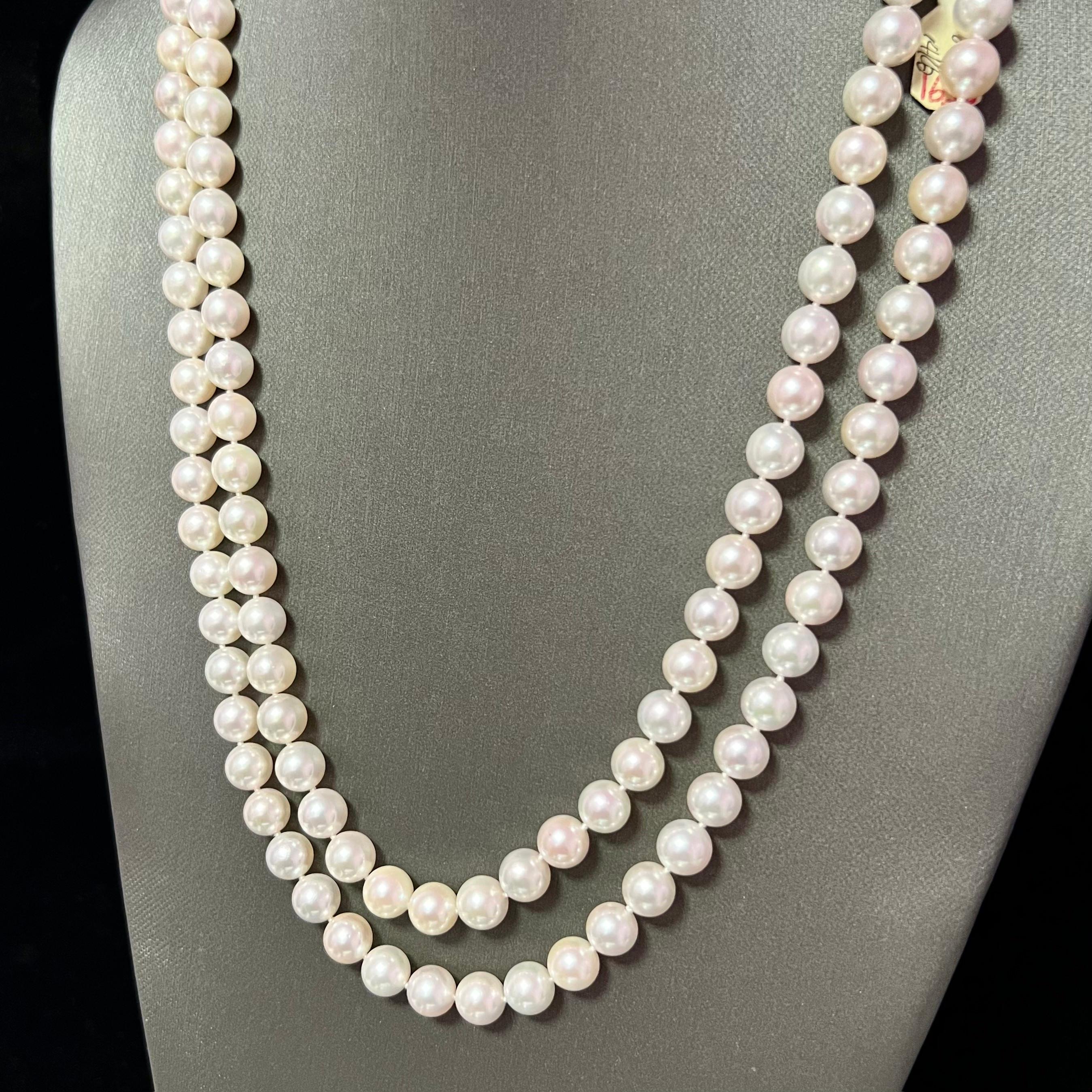 Akoya Pearl Diamond Necklace 14k W Gold Certified In New Condition For Sale In Brooklyn, NY