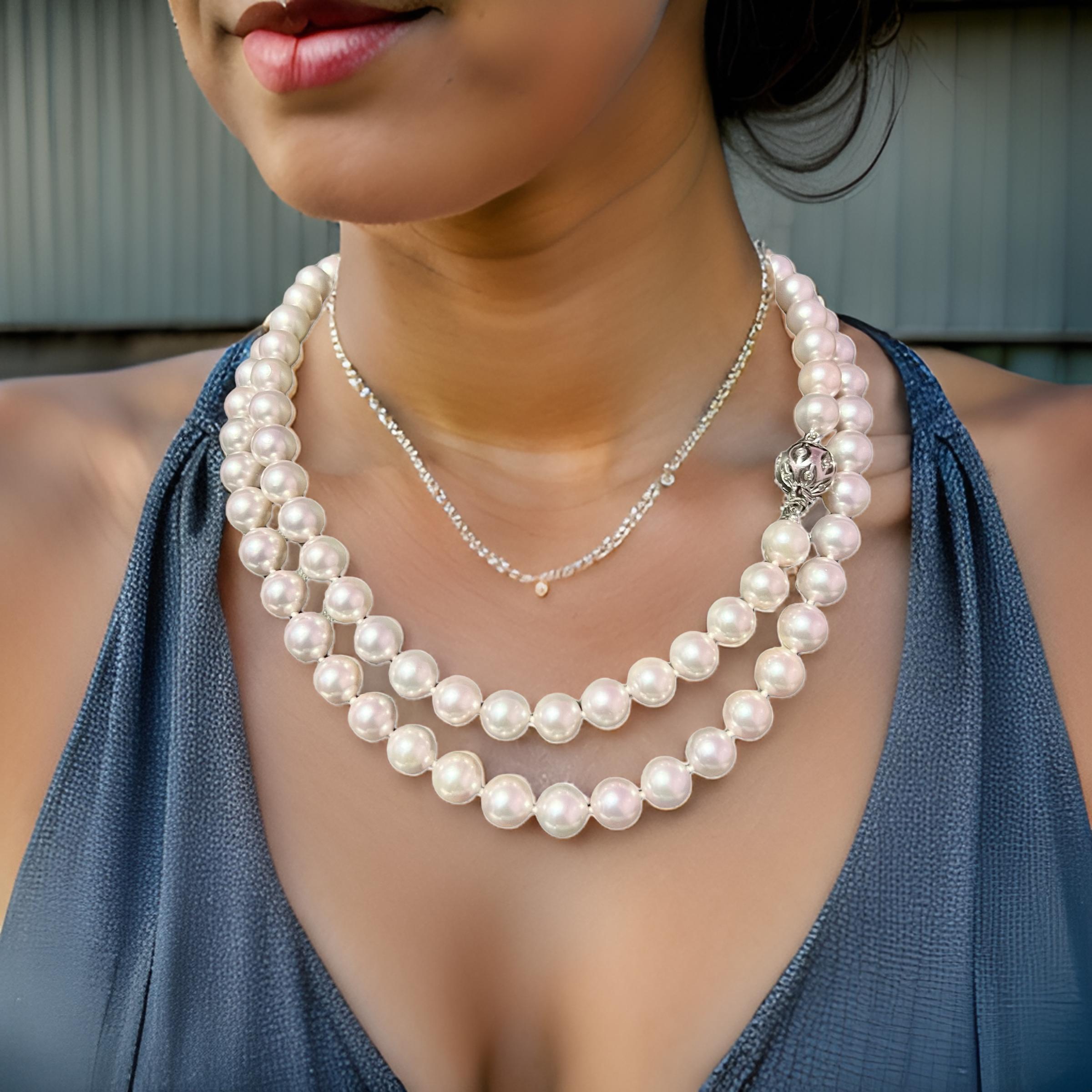 Fine Quality Japanese Akoya Pearl 8.50/8 mm and a length of 30 inch Necklace with a beautiful Diamond 18 kt clasp

 Certified $7,950 311640

This is a Unique Custom Made Glamorous Piece of Jewelry!
 
Nothing says, “I Love you” more than Diamonds and