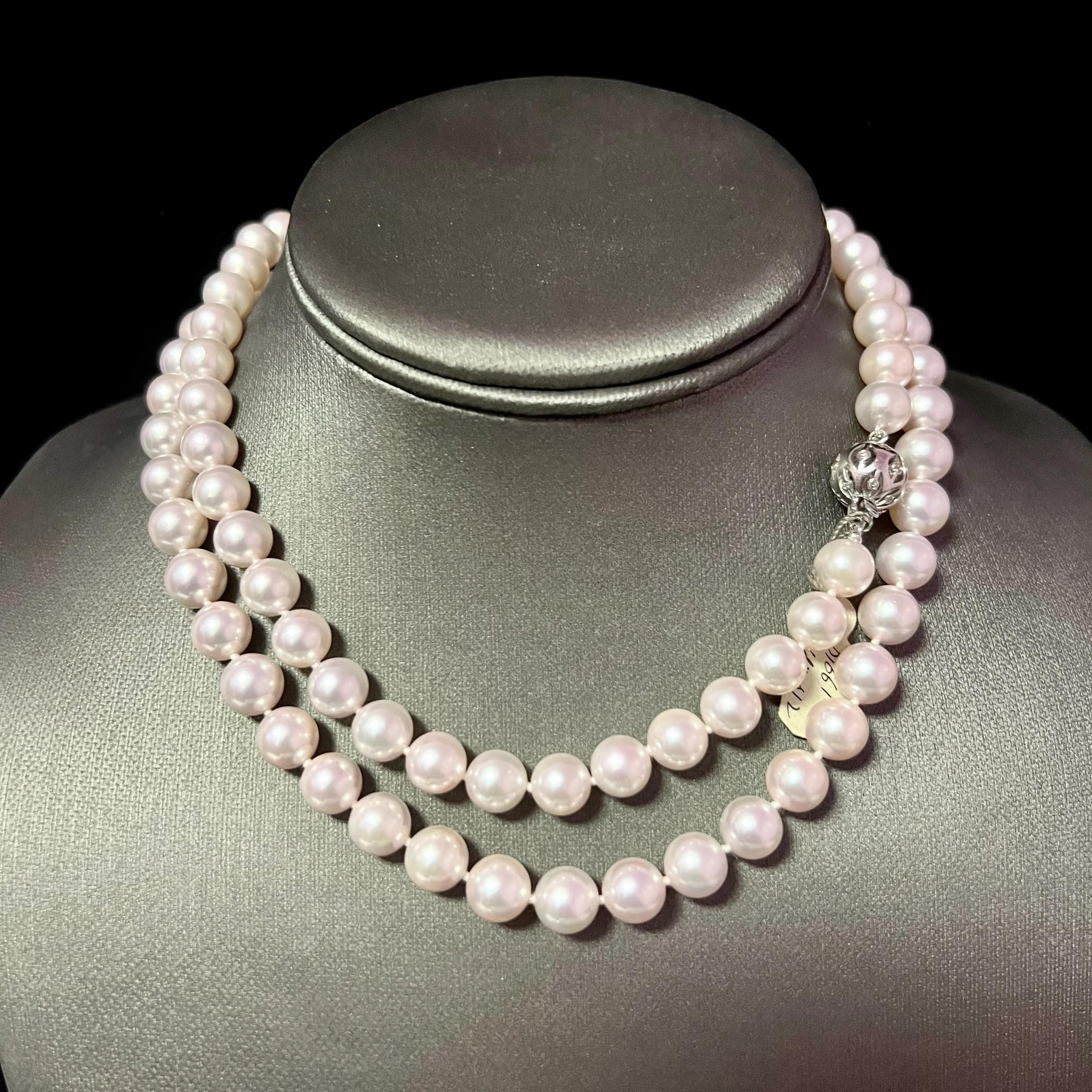 Round Cut Akoya Pearl Diamond Necklace 30