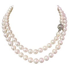 Collana di diamanti con perle Akoya da 30" in oro 18k W 8,50 mm certificato