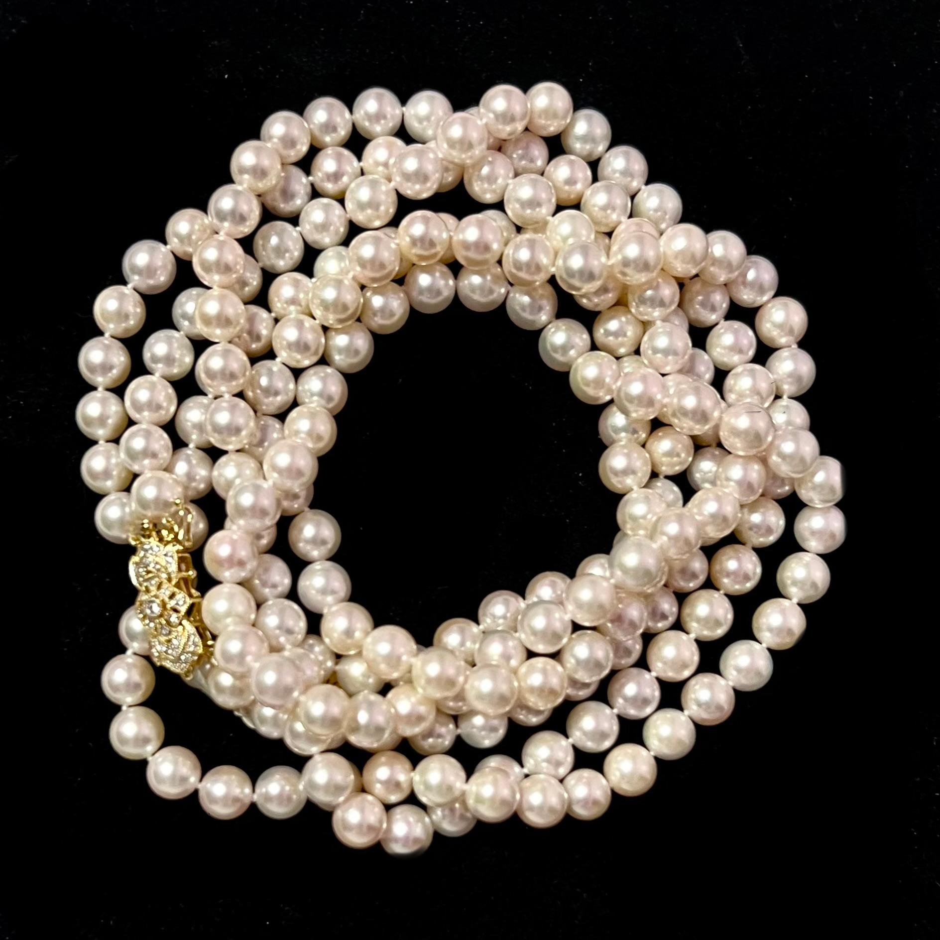 Akoya Pearl Diamond Necklace 14k Y Gold Certified In New Condition For Sale In Brooklyn, NY