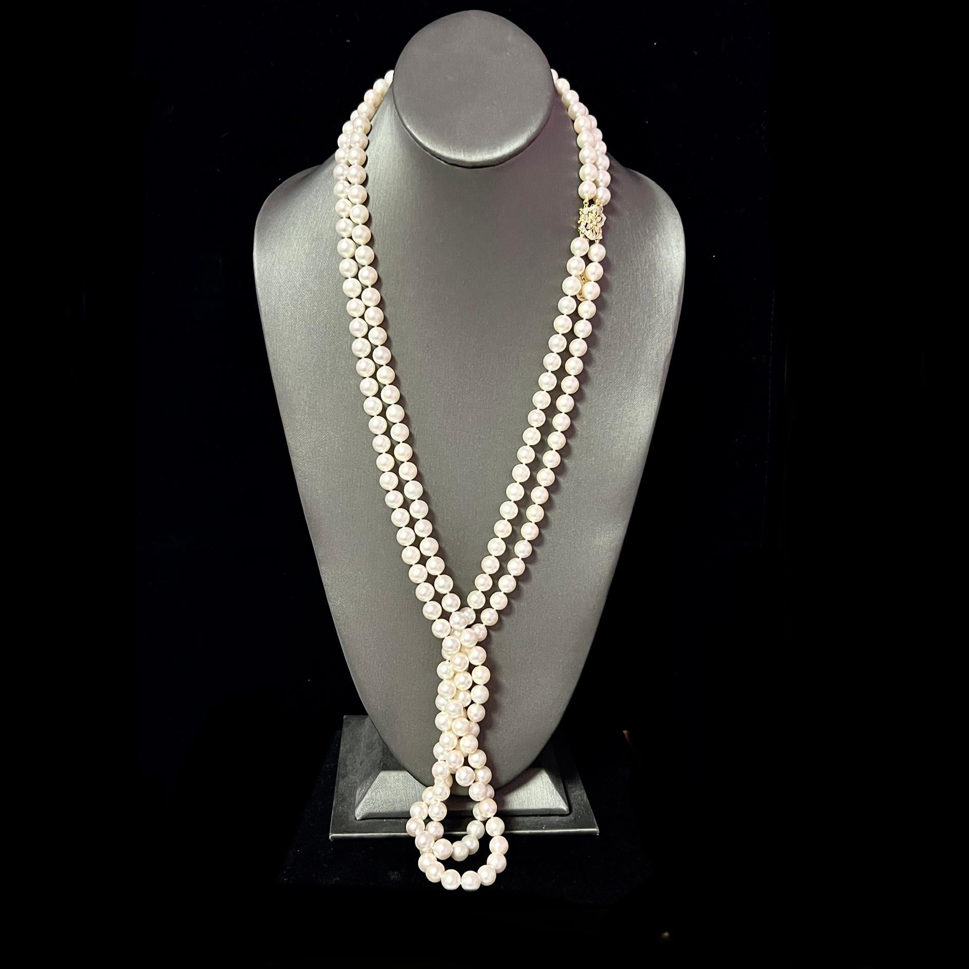 Collier de perles d'Akoya avec diamants en or 14k Y certifié Neuf - En vente à Brooklyn, NY